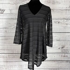 Jordan Taylor Sheer Black Chevron Mesh Tunic Swim Cover-Up Women's Small